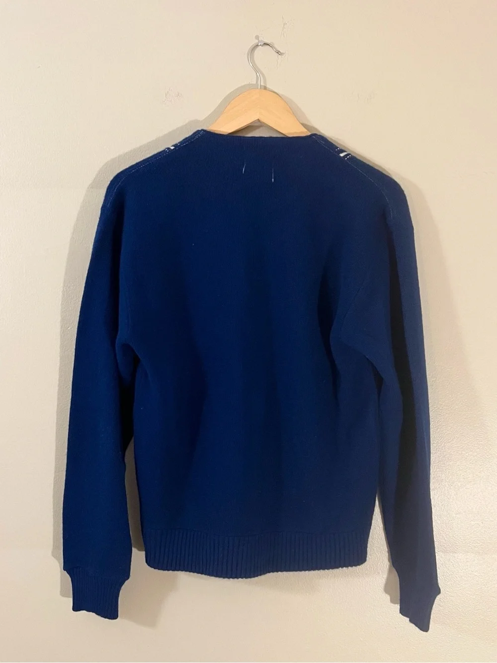 Vintage 1970’s royal blue white stripe button up cardigan retro varsity academia